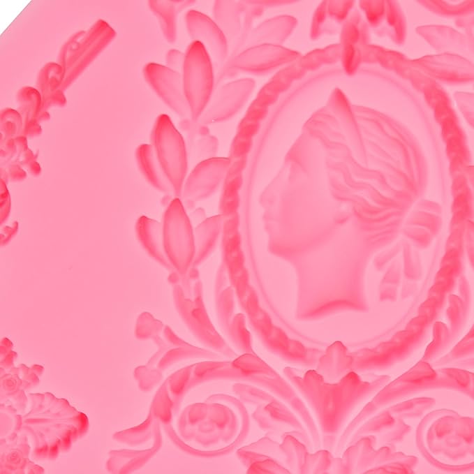 Vintage Baroque Frame Silicone Mold, Victorian Ornate Corner Decorative Mold for Cake Decorating, Pink