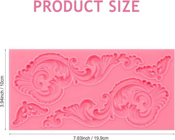 Baroque Scroll Silicone Fondant Mold, Vintage Decorative Pattern for Cake Decorating, Pink