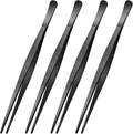 Yaomiao 4 Packs Bar Tweezers Long Garnish Tongs Bar Tweezers Stainless Steel Korean Bbq Tongs for Bartender Cocktail Cooking Food (Black,12 Inch)