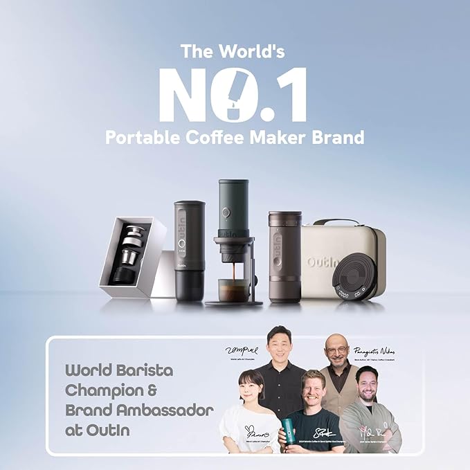 OutIn Nano Portable Electric Espresso Machine, Travel Coffee Maker for Camping, Car Coffee Maker Self-Heating with USB-C, With Ground Coffee & NS Capsule for RV, Hiking, Office