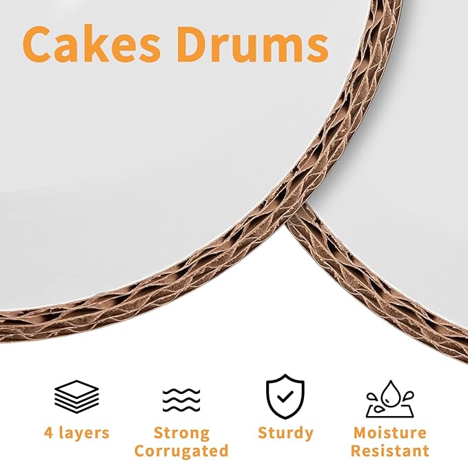 16 Inches White Round Sturdy Cake Board Drums for Displaying Cakes,1/2" Thick Decorating Supplies White 5-Pack Sturdy Corrugated Cardboard Base for Multi-Layer Cakes, Base para Pastel (16inch/5pcs)