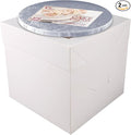 Cakebon Cake Boxes with Boards - 8 Inch Round Cake Drum Silver - Box With Window for Birthdays, Weddings and Parties (1pc Each, 2pcs Total)
