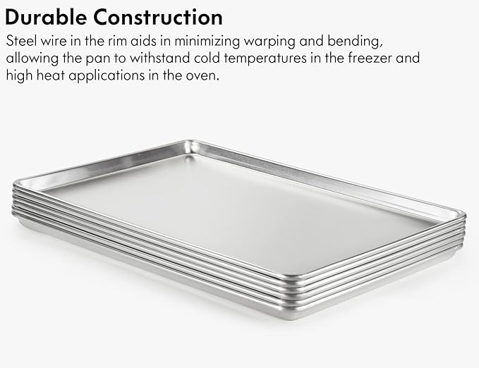 CURTA 6 Pack Aluminum Sheet Pan, NSF Listed Full Size 26 x 18 inch Commercial Bakery Cake Bun Pan, Baking Tray