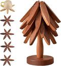 Natural Wood Tree Trivet Set, 𝐍atural Tree Trivet Set - 4 Wooden Trivets,4 Wooden 𝐓rivets & 1 Stand Like a Christmas Trees,for Hot Dish,Pot,Bowl,Teapot,Hot Pot Sets (Walnut Finish 4 Trivets,3set)