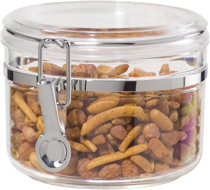 Oggi Clear Canister with Clamp Lid, 28 oz - Large Airtight Food Storage Container, for Kitchen & Pantry Storage of Bulk, Dry Foods Including Pasta, Flour, Sugar, Coffee, Rice, Tea, Spices & Herbs