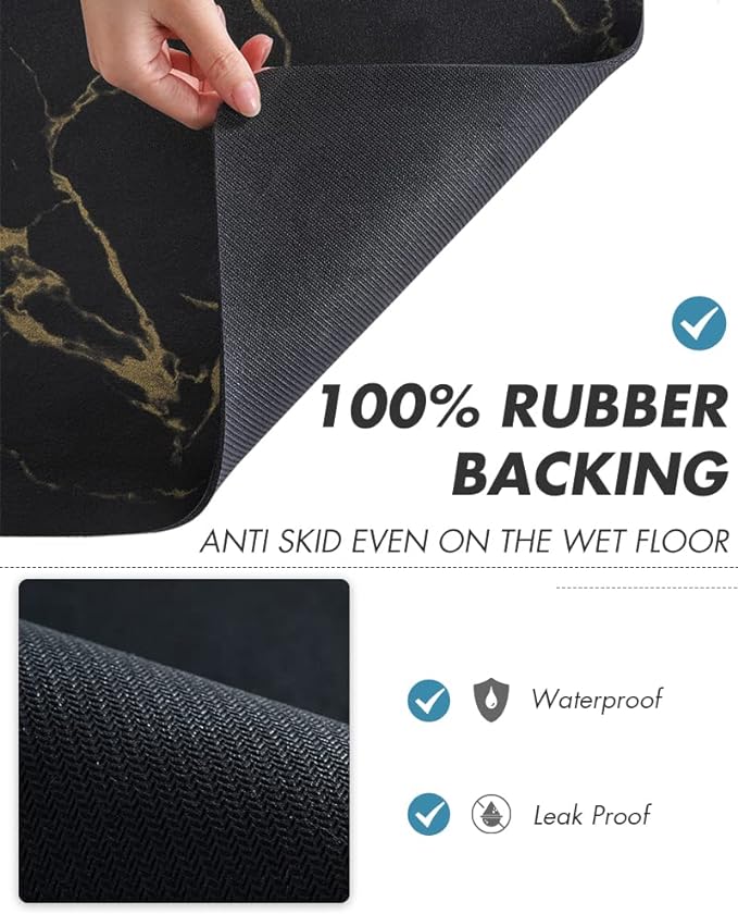 AMOAMI Coffee Mat Hide Stain Rubber Backed Absorbent Dish Drying Mat for Kitchen Counter-Coffee Bar Accessories, Black & Gold, 17"X31.5"