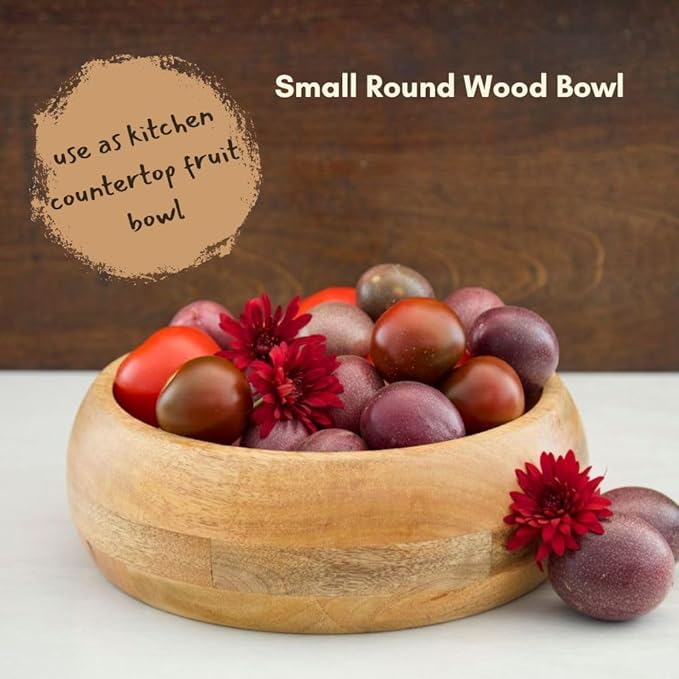 Small Salad Bowl, 11" Wide, Kitchen Countertop Fruit Bowl, Mixing, Serving, Farmhouse Style, Mango Wood, Round, Dining & Entertaining, Serves 2-3