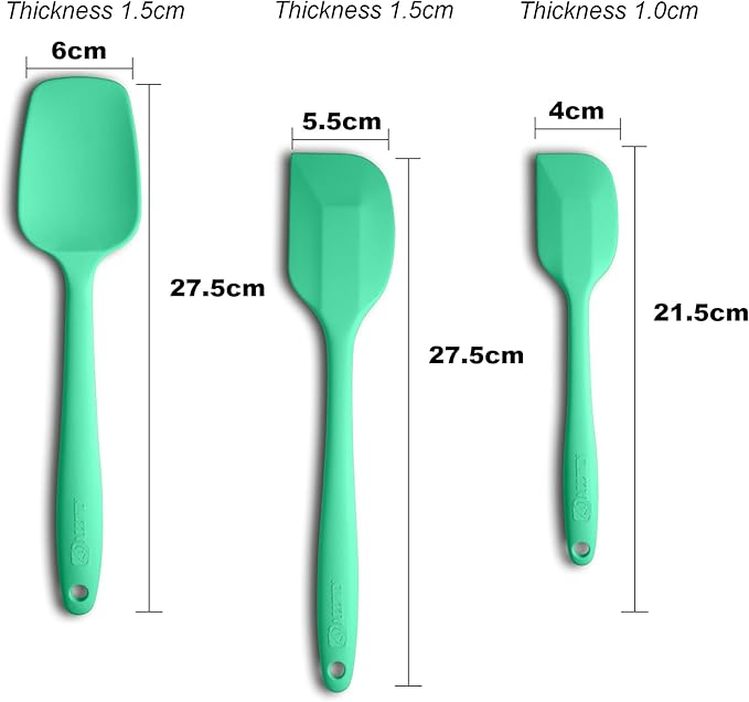 Silicone Spatula 3-piece Set, Ergonomic Handle High Heat-Resistant Spatulas, Non-stick Rubber Spatulas with Stainless Steel Core, Macaron Green