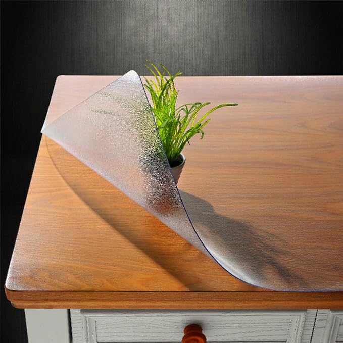 NECAUX Custom 20 x 83 Inch Frosted Table Cover Protector, 1.5mm Thick Water Resistant Plastic Non-Slip Table Pad Table Cover Protector for Coffee Table, Writing Desk, Trainning Table, Vanity Table