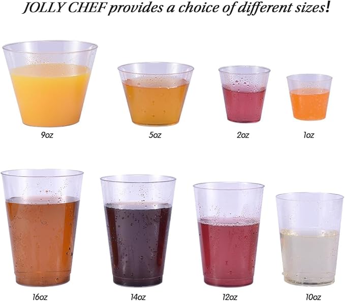 JOLLY CHEF 5 oz 100 Pack Small Clear Disposable Cups, Disposable Plastic Shot Glasses for Parties, Plastic Cocktail Glasses Wedding Tumblers, Perfect for Halloween Thanksgiving Christmas
