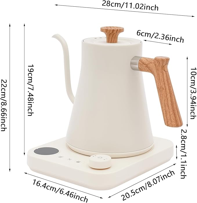 0.9L Electric Kettles, Gooseneck Electric Kettle with Stainless Steel Inner, 104-212℉ temperature adjusted,Quick Heating for Pour Over Coffee, Brew Tea, Boil Hot Water (White)