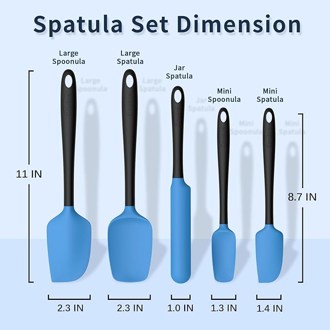 Coukre Silicone Spatula Set of 5,High Temperature Resistant, Food Grade Silicone, Dishwasher Safe, for Baking, Cooking (Blue Black)