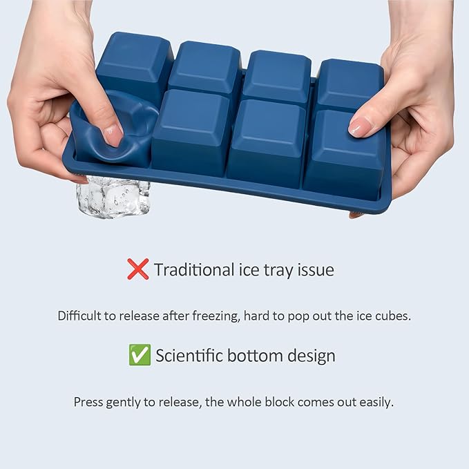 2 Pack Silicone 2 Inch Large Ice Cube Molds for Cocktails Wine Fruit and Bourbon Whiskey Easy Release Ice Cube Tray with Lid Ideal for Cold Drinks and Entertaining Gatherings (Ocean Blue)