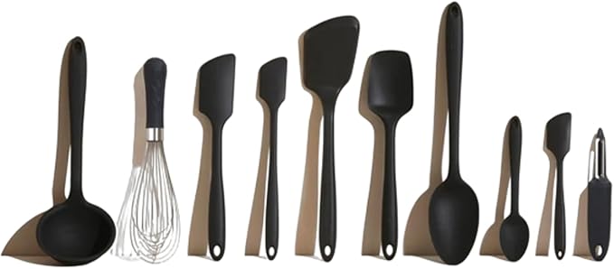 GIR: Get It Right 10-Piece Cooking Utensils Set - Black Silicone - Spatula Set, Silicone Spatulas & Kitchen Spoons - Heat-Resistant up to 425°F - Nonstick Cookware-Friendly - Dishwasher-Friendly