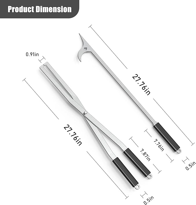 Heavy Duty Fire Tongs Firewood Grabber Tool with Scissor Shape Serrated, Bonfire, Campfire Fire Pit Log Claw Tongs (Silver)