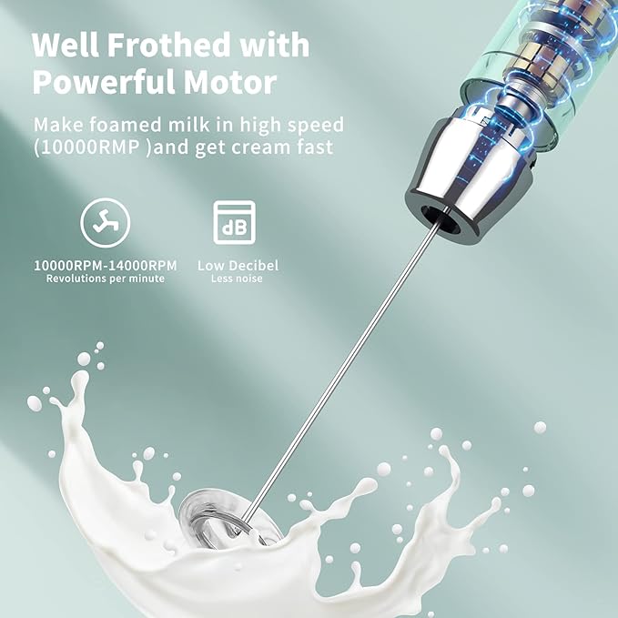 Maestri House Rechargeable Milk Frother, LunaFro NS Handheld Electric Foam Maker Waterproof Detachable Stainless Steel Whisk Drink Mixer Foamer for Lattes, Cappuccino, No Stand
