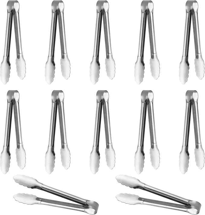 Serving Tongs,Buffet Tongs, ACAUTO Stainless Steel Food Tong Serving Tong Small Serving Tongs Stainless Steel Mini Appetizer Tongs, Set of 6 (5 Inch(12 Pack))
