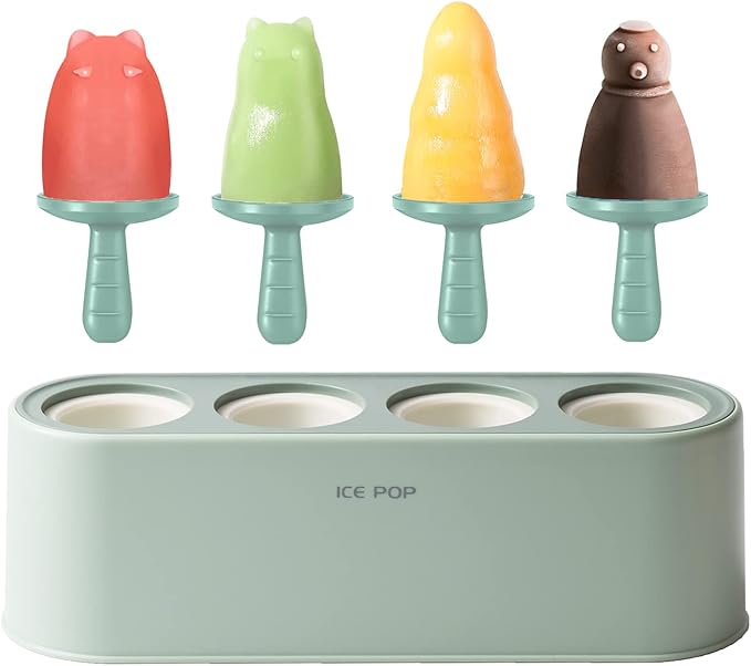 Popsicle Mold Set 4 Pieces Homemade Silicone Popsicle Maker Easy Release Ice Cream Molds Reusable DIY Pop Molds (Green, WinterWonder Pops)