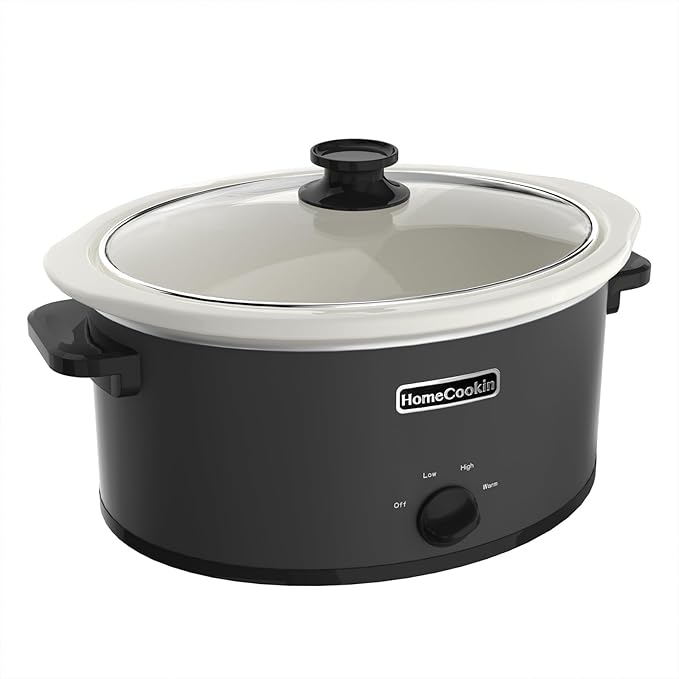 HOMECOOKIN 7 Quart Slow Cooker Oval Manual Pot Food Warmer with 3 Cooking Settings, Black