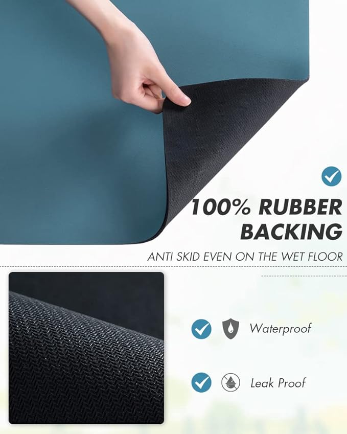 AMOAMI-Coffee Mat Hide Stain Rubber Backed Absorbent Dish Drying Mat for Kitchen Counter-Coffee Bar Accessories Fit Under Maker Machine Pot Espresso Machine Dish Rack Blue
