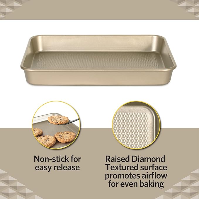 Glad Baking Pan Nonstick - Oblong Metal Dish for Cake and Lasagna - Heavy Duty Carbon Steel Bakeware, Medium