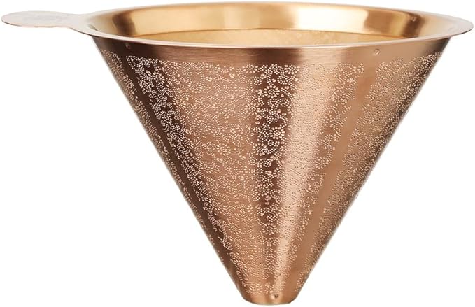 ATHIA Golden Reusable Stainless Steel Pour Over Coffee Dripper, Laser-etched Double mesh Cone Filter, Paperless, Eco-friendly, Fits Hario, Chemex, carafes & Most Coffee Makers (Rose Golden, Cone)