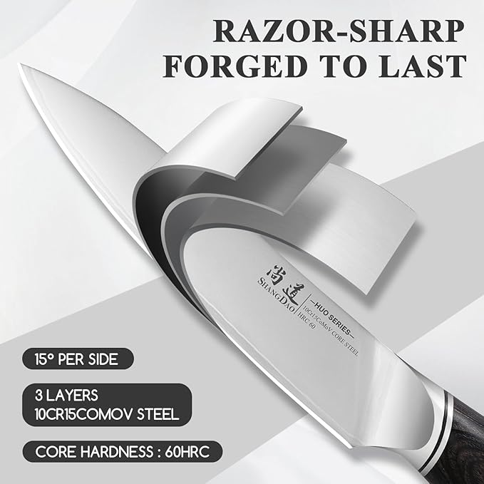 SHANGDAO Utility Knife, 6 Inch Small Kitchen Chef Knife, Ultra Sharp 3 Layers VG10 Alloy Steel, Multipurpose Paring Knife for Fruit and Vegetable Cutting with Wooden Handle, Gift Box