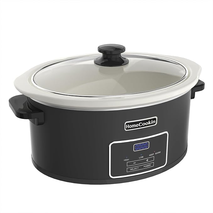 HOMECOOKIN 6-Quart Programmable Slow Cooker with Timer - Small Kitchen Appliance for Family Dinners - Serves 6+ People - Heat Settings: Keep Warm(Black)