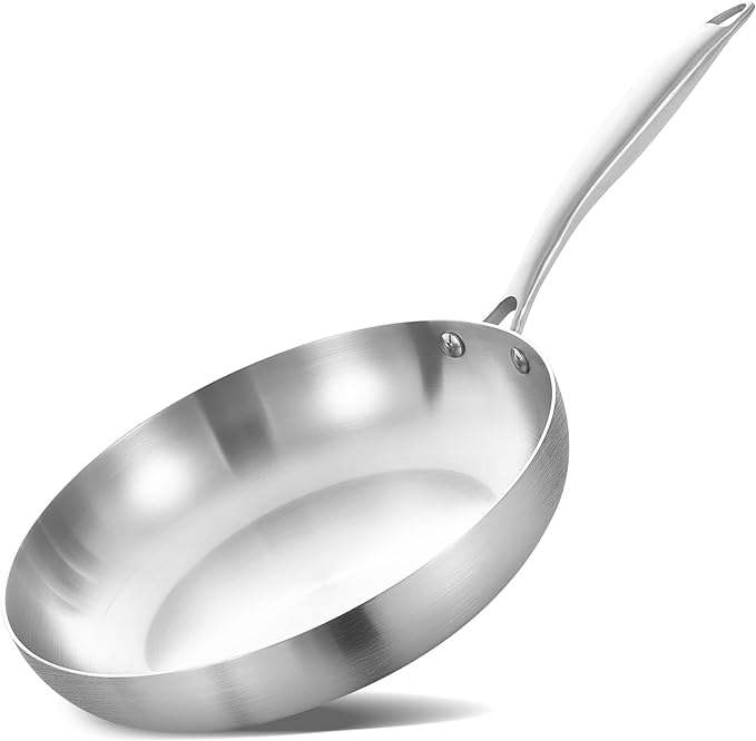 LOLYKITCH 8.5 Inch Tri-Ply Stainless Steel Frying Pan,Small Skillet,Induction Cooking Pan,Dishwasher and Oven Safe,Rivet Handle