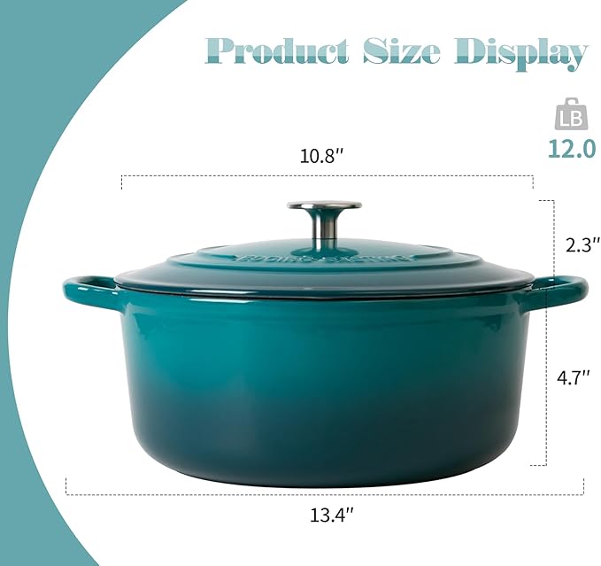 Dutch Ovens with Lid, Enameled Cast Iron Covered 5.5 Quart Dutch Oven with Dual Handle, Darkcyan