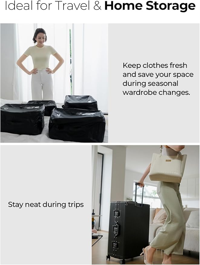 Vacuum Bags for Travel with Wireless Pump, 180° Open Zipper, IP67 Waterproof, Reusable Space Saver Compression Bags for Backpack, Suitcase, Home Storage(1 Pack)