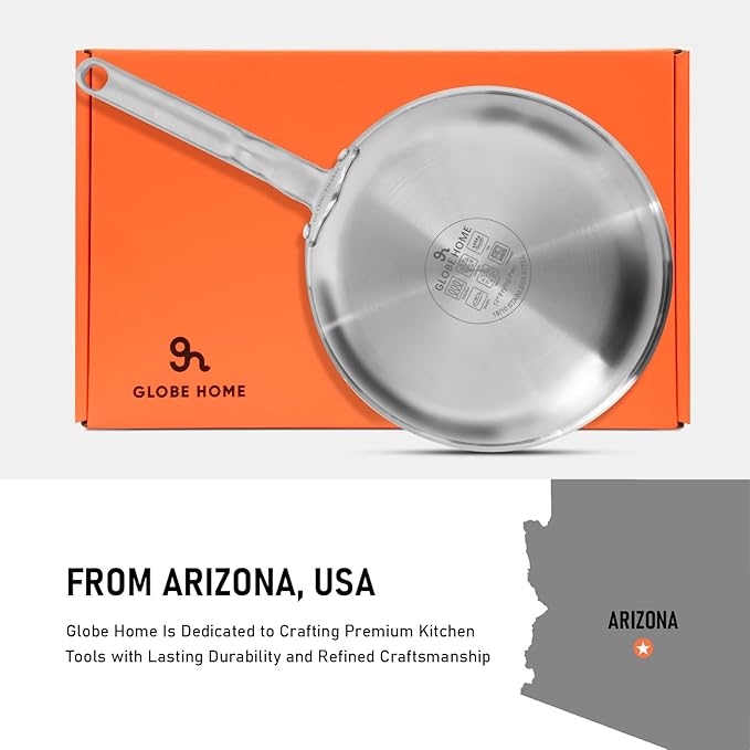 12 Inch Stainless Steel Frying Pan - 5 Ply Stainless Clad Skillet with Aluminum Core, Durable and Even Heating, Professional Cookware for Induction, All Stoves, Oven and Dishwasher Safe