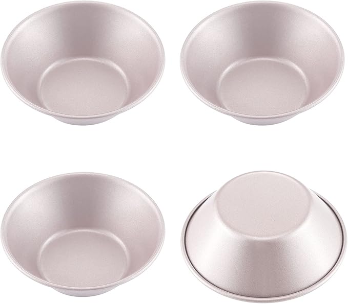 CHEFMADE Mini Pudding Pan Set, 3-Inch 4Pcs Non-Stick Egg Tart Mold Round Mini Cake and Loaf Bakeware for Oven and Instant Pot Baking (Champagne Gold)