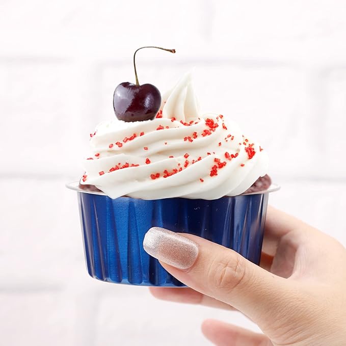 EUSOAR Disposable Ramekins with Lids, 5oz 100pcs Muffin Liners Cups with Lids, Creme Brulee Foil Ramekins, Aluminum Foil Cupcake Baking Cups, for Party Favor Birthday 5 Colors Mixed