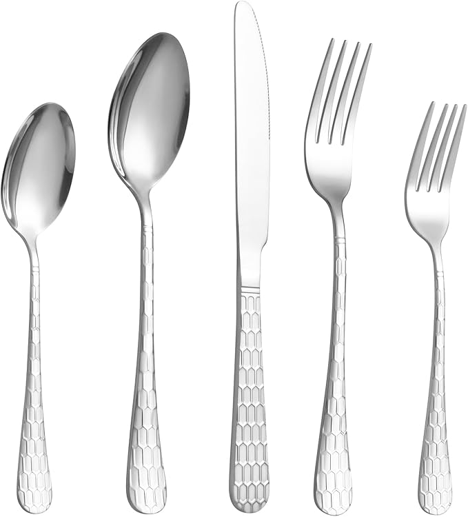 20 Pcs Silverware Set for 4 with Water Cube Handle design, Food Grade Stainless Steel Flatware Set, Eating Utensils Sets Include Fork/Knife/Spoon, Reusable Cutlery Set, Dishwasher Safe