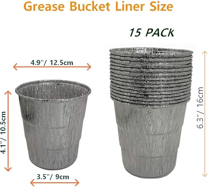 15-Pack Liners & Replacement Traeger HDW152 Drip Grease Bucket for Traeger 20/22/34, Pit Boss, etc Pellets Smoke (Black 15)