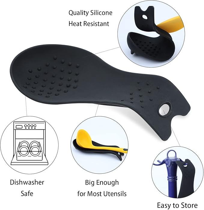 MSY BIGSUNNY Silicone Spoon Rest for Stove Top, Heat Resistant Spoon Rest, Cooking Utensils Holder for Kitchen Counter - (Set of 2, Black)