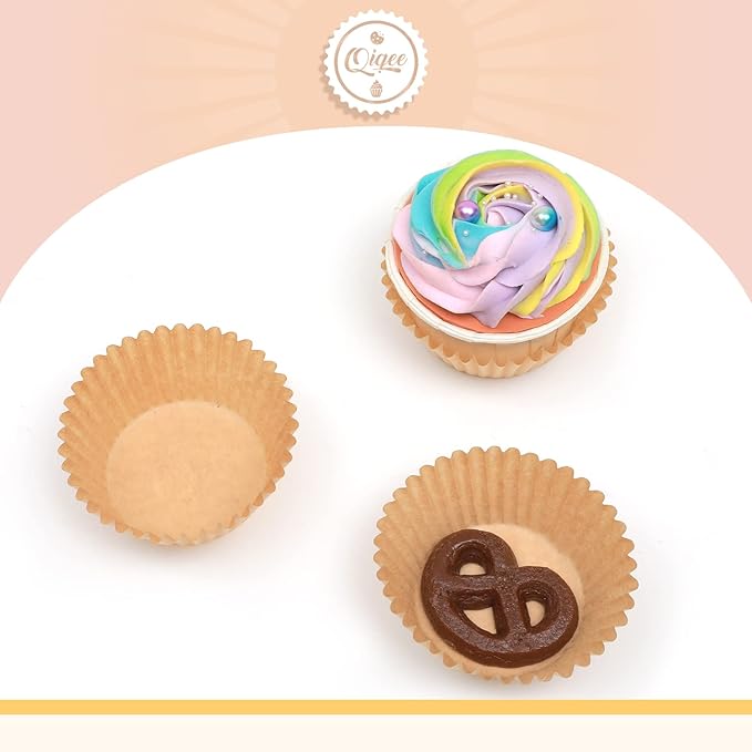 qiqee 600 Count Large Size Cupcake Liners Natural Muffin Liners Food Grade Jumbo Baking Cups Paper No Smells (Large Size)