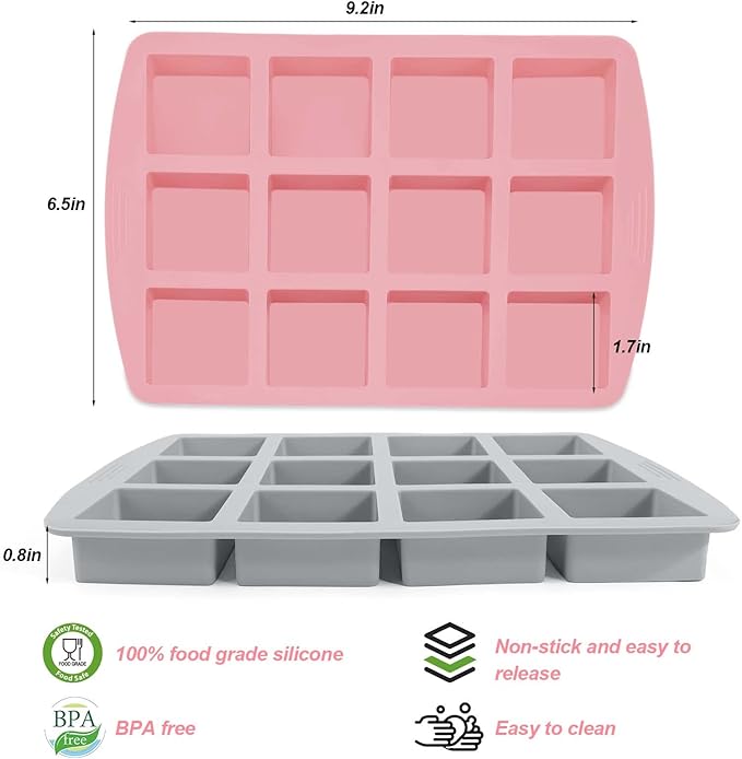 Brownie Pan,2Pcs Nonstick Silicone Bite Size Brownie Pan with Dividers,12 Cavity All Edges Brownie Pan,Non Stick Cake Baking Mold