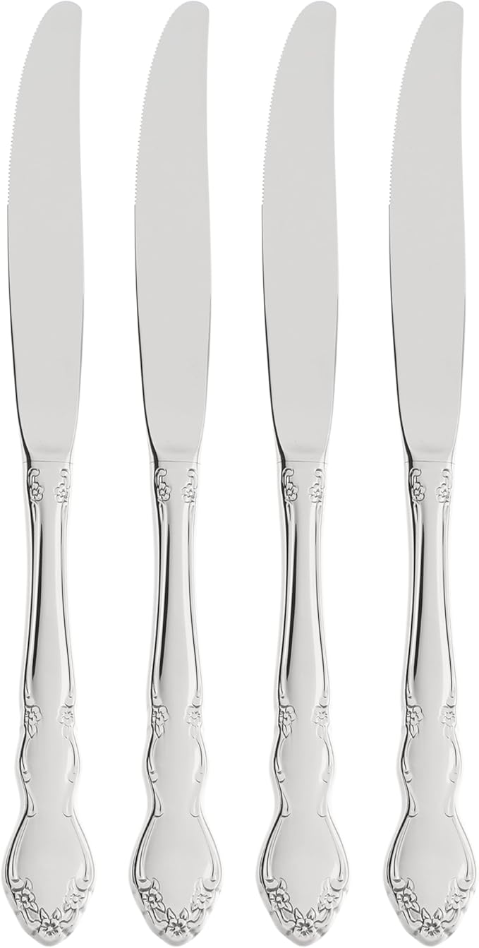 Oneida Dover Fine Flatware Dinner Knives, Set of 4 , 18/10 Stainless Steel, Silverware Set, Dishwasher Safe