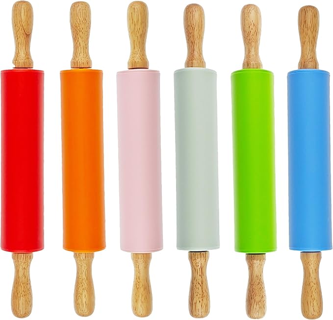 6 Pack Small Rolling Pin for Kids, Kids Rolling Pin for Home Kitchen (6 colors) (12 Inch)