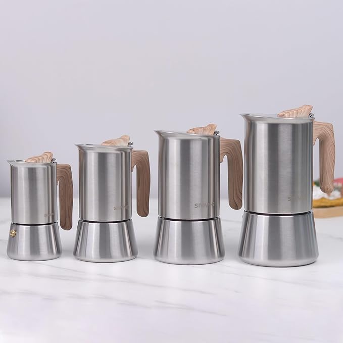 Sivaphe Stovetop Espresso Maker Stainless-Steel 3.5 oz, 1-2 Cup Coffee Maker Induction Moka Pot, 100ml Moka Campaing Coffee Pot, Induction Italian Mocha Pot with Step-by-step Instructions(1 Cup=50ml)