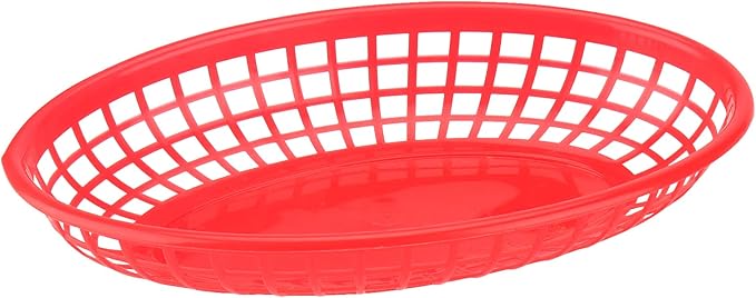 80 Pack 8.9x5.7x1.6 Inch Red Plastic Fast Food Baskets, Restaurant and Deli Serving Baskets for Picnic, Chicken, Burgers and Fries