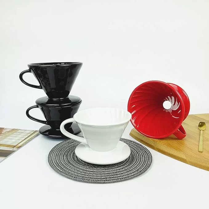 Pour Over Coffee Maker, Single Cup Coffee Dripper, Manual Porcelain Slow Brewing Accessories for Travel, Camping, Office, Home, Cafe, Coffee Gifts (Red, Large,2-4Cups)