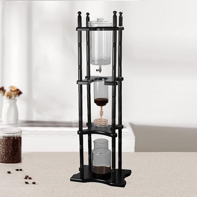 Cold Brew Drip Coffee Maker, 2500ml/84.54oz Ice Coffee Brewer Machine Dripper Pot Cold-Drip Coffee Tower with Glass Container Wood Stand for Home Office