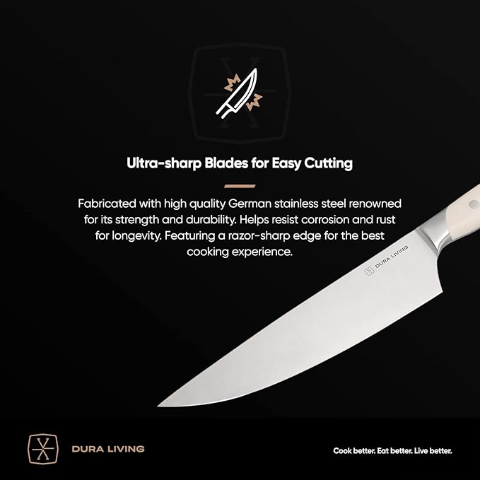 DURA LIVING 3.5-Inch Paring Knife – Ultra-Sharp German High Carbon Stainless Steel, Full Tang, Ergonomic Handle, Multipurpose Kitchen Knife for Chopping, Slicing, and Dicing, Cream