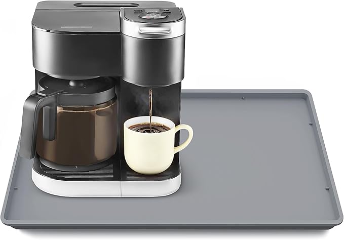 TOHONFOO Silicone Coffee Mat with Lip, 19.7'' x 15'' Heavy Duty Bar Mat, Coffee Tray for Countertop Fit Under Machine Pot Espresso Machine, Grey