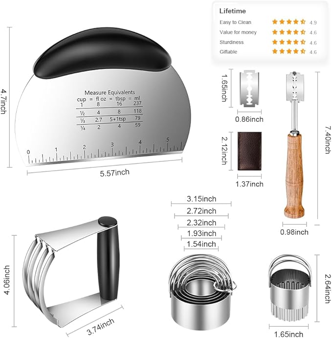 Pastry Cutter, Biscuit Cutter, Dough Scraper, Bread Lame, Stainless Steel Pastry Blender Set, Dough Cutter Biscuit Cutter Sourdough Bread Scoring Tool Dough Blender Tools & Pastry Utensils (5 Pcs/Set)