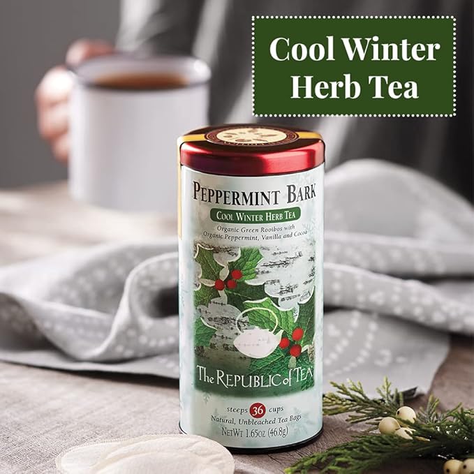 The Republic of Tea - Peppermint Bark, Cool Winter Herb Tea, 250 Tea Bags, Caffeine-Free