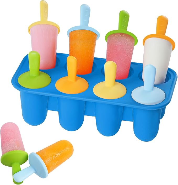 Miaowoof Silicone Popsicles Molds for Toddlers, 8-Cavity Non-BPA Premium Silicone Small Popsicle Molds, Ice Pop Mold with 8 Colorful Reusable Sticks for Kids (Blue)